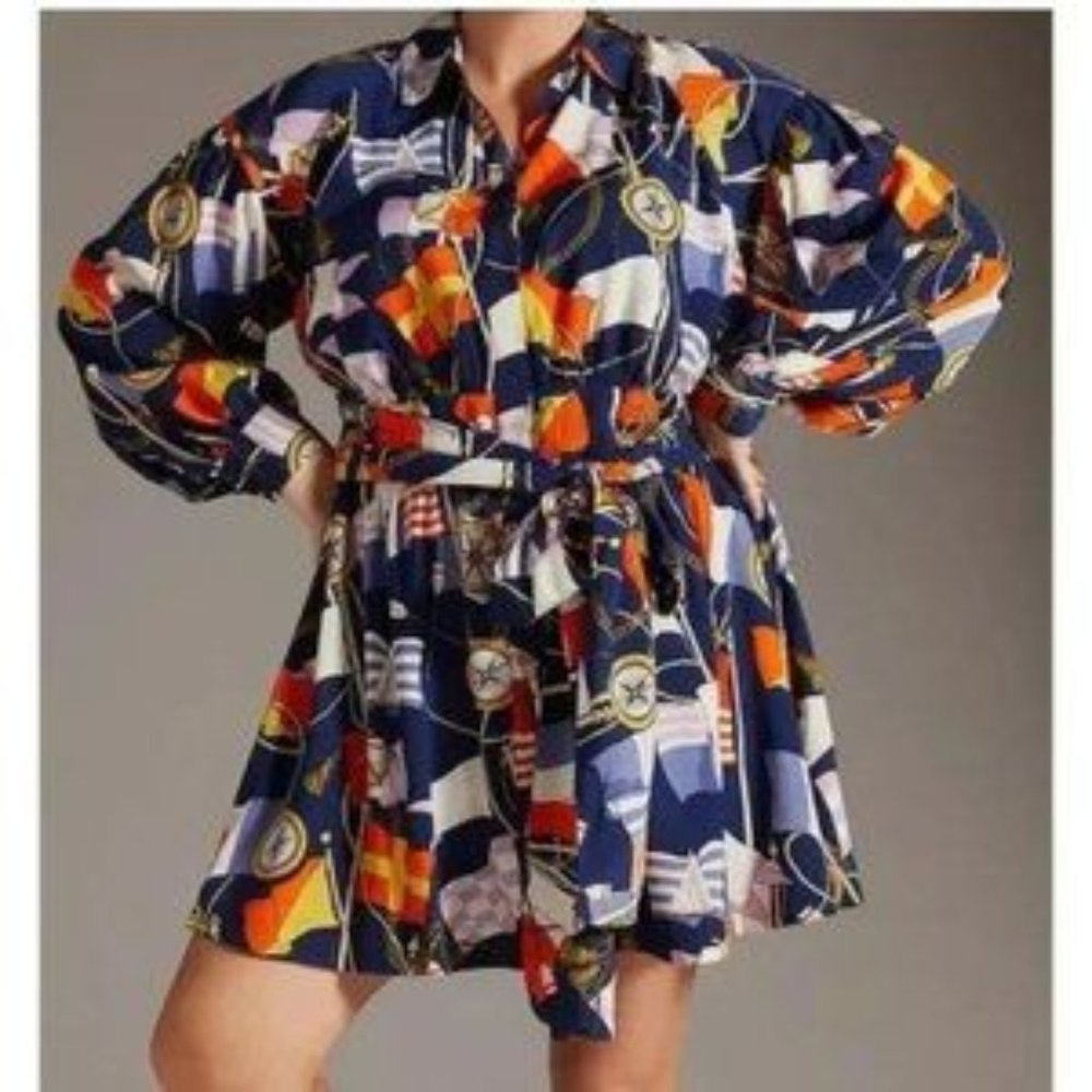 ANTHROPOLOGIE nautical TUNIC mini DRESS flag bright color PLUS 2X cruise NWT fun